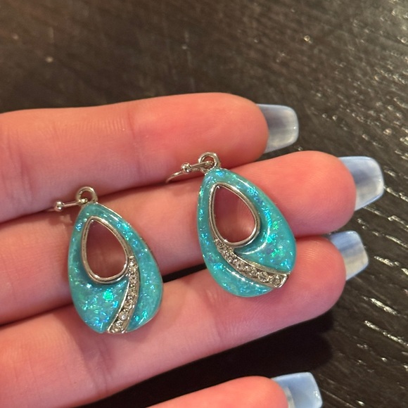 Silver and Turquoise Opal Earrings - Picture 5 of 6